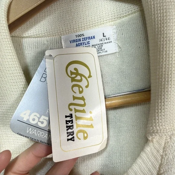 Vintage Zefran Chenille Terry Knit Sweater Mens Large Beige 80's Made in USA NOS - Picture 5 of 10